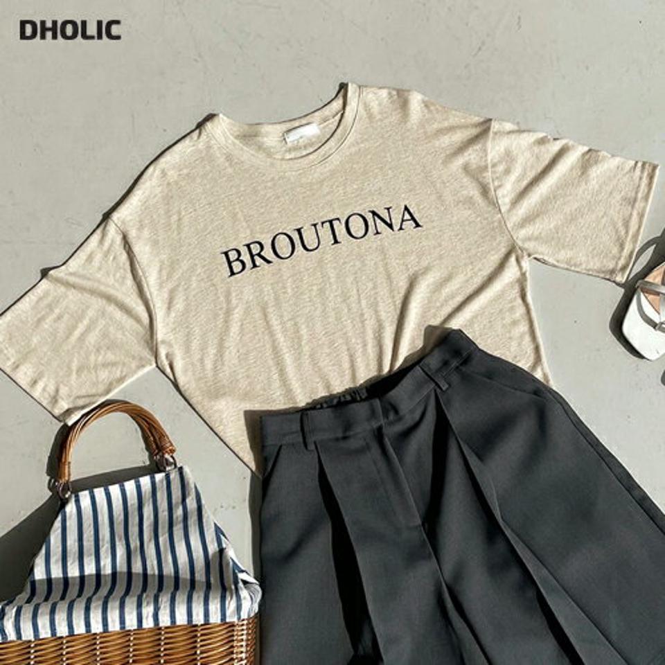 【10%OFF】リネン混BROUTONAロゴTシャツ・全4色・t72348 レディース 【tops】Tシャツ トップス 半袖 リネン混 ロゴT ロゴ レタリング ゆったり 楽ちん ルーズ 体型カバー ラフ 春 夏 カジュアル ベージュ 韓国ファッション ハイホリHIHOLLI 半Tセール