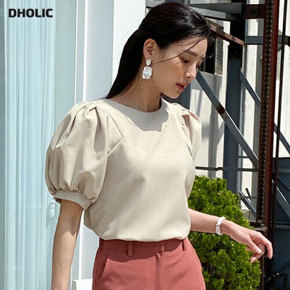 バルーンハーフスリーブブラウス・全3色・t72337 レディース 【bl】ブラウス トップス 半袖 単色 無地 シンプル パステル バルーンスリーブ パフ 春 夏 フェミニン かわいい 可愛い ガーリー きれいめ 韓国ファッション ハイホリHIHOLLI