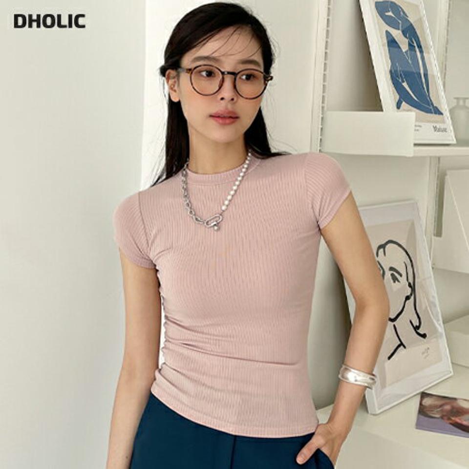 【10%OFF】リブショートスリーブTシャツ・全4色・t72346 レディース 【tops】トップス Tシャツ 半袖 ショートスリーブ リブ フレンチスリーブ スリム 細身 クロップド丈 単色 無地 シンプル ベーシック ピンク 春 夏 カジュアル 韓国ファッション ハイホリHIHOLLI 半Tセール
