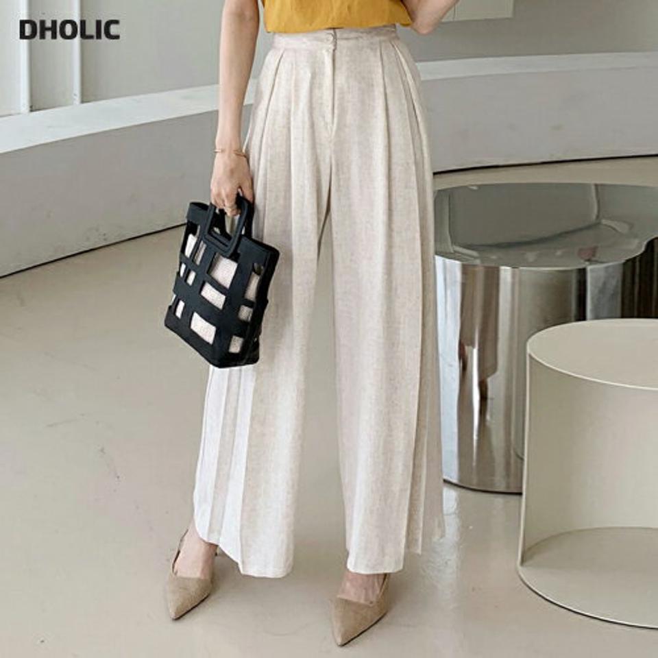 リネン混タックスラックス・全3色・t72355 レディース 【pt】スラックス パンツ ロング丈 単色 無地 シンプル ベーシック リネン混 オフィスカジュアル 脚長 ハイウエスト 春 夏 カジュアル 大人っぽ きれいめ 韓国ファッション ハイホリHIHOLLI