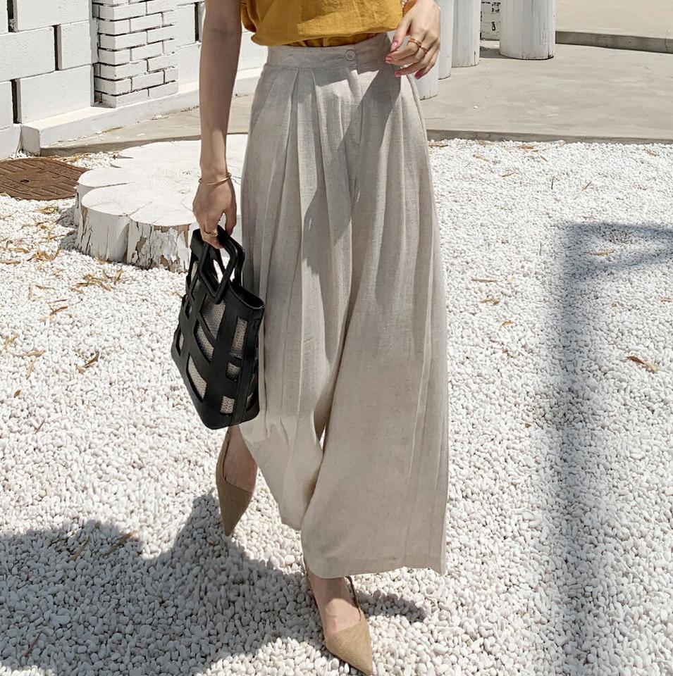 リネン混タックスラックス・全3色・t72355 レディース 【pt】スラックス パンツ ロング丈 単色 無地 シンプル ベーシック リネン混 オフィスカジュアル 脚長 ハイウエスト 春 夏 カジュアル 大人っぽ きれいめ 韓国ファッション ハイホリHIHOLLI