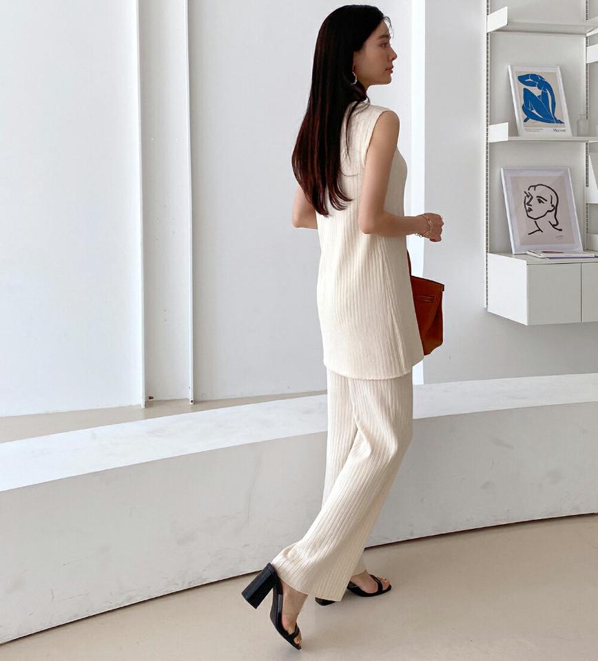 リブスリットフレンチスリーブニット&ワイドパンツSET・全3色・b72353 レディース 【pt】セット セットアップ setup 単色 ニット リブ ベーシック シンプル フレンチスリーブ パンツ ロング丈 春 夏 カジュアル 韓国ファッション ハイホリHIHOLLI