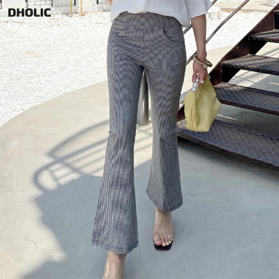 チェックフレアパンツ・全1色・t72357 レディース 【pt】パンツ ロング丈 柄 模様 チェック ギンガムチェック フレア タイト 細身 ハイウエスト 春 夏 フェミニン ガーリー 可愛い かわいい 韓国ファッション ハイホリHIHOLLI