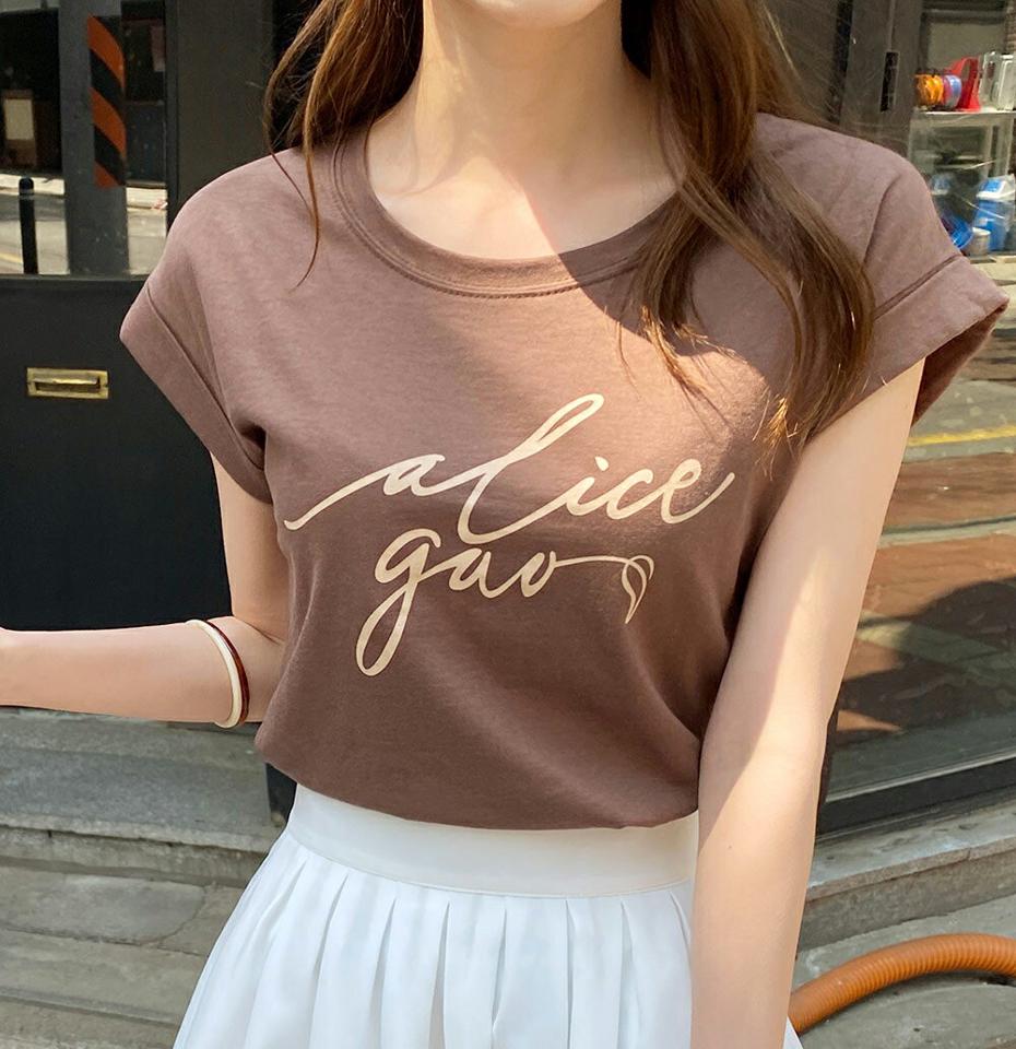 ≪人気商品再入荷≫ロールアップスリーブレタリングTシャツ・全4色・b72143 レディース 【tops】トップス 半袖 ロールアップ Tシャツ ロゴ レタリング 柄 春 夏 カジュアル パステル 綿 コットン 韓国ファッション ハイホリHIHOLLI