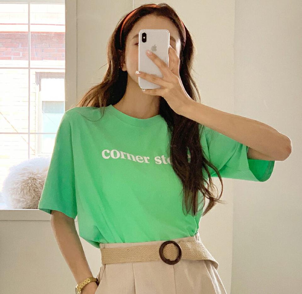 corner storeレタリング半袖Tシャツ・全4色・b67122 レディース 【tops】トップス Tシャツ 半袖 ハーフスリーブ ロゴT ロゴ レタリング カジュアル シンプル ラフ ピンク パステル ラウンドネック 韓スト 春 夏 韓国ファッション