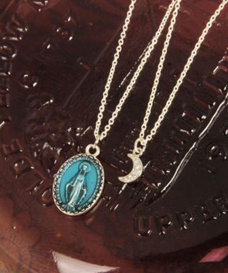 【奇跡のメダイ】メダイ×月ガラスチャーム二連ネックレス（スターリングシルバー）