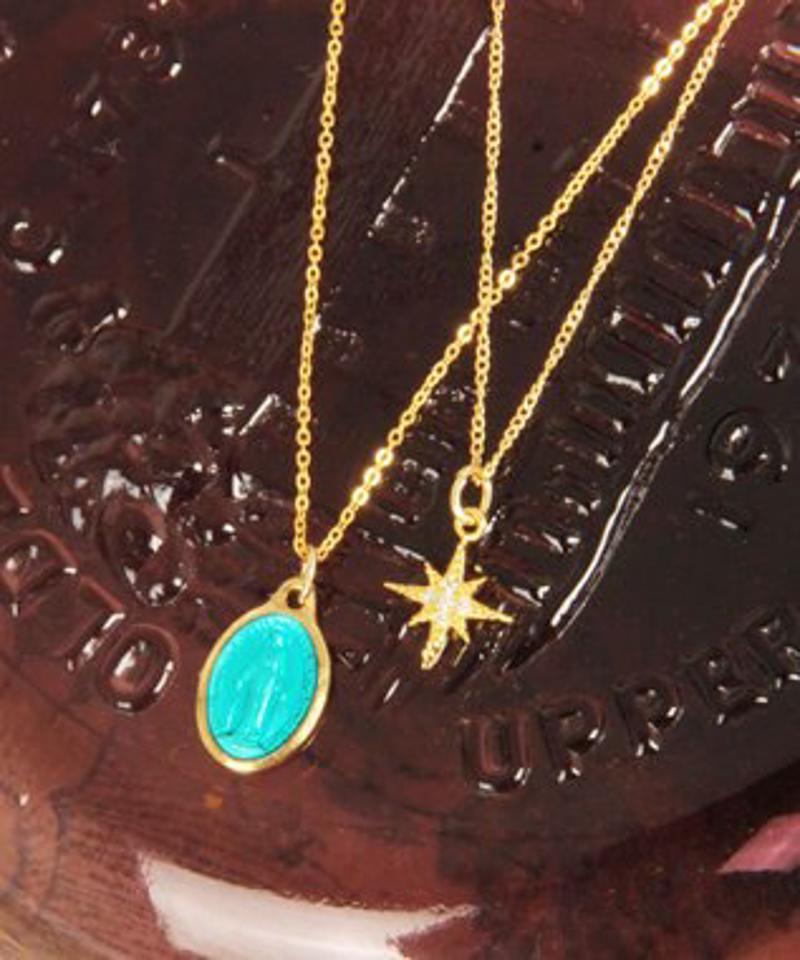 【奇跡のメダイ】メダイ×八芒星ガラスチャーム二連ネックレス（ゴールドフィルド）