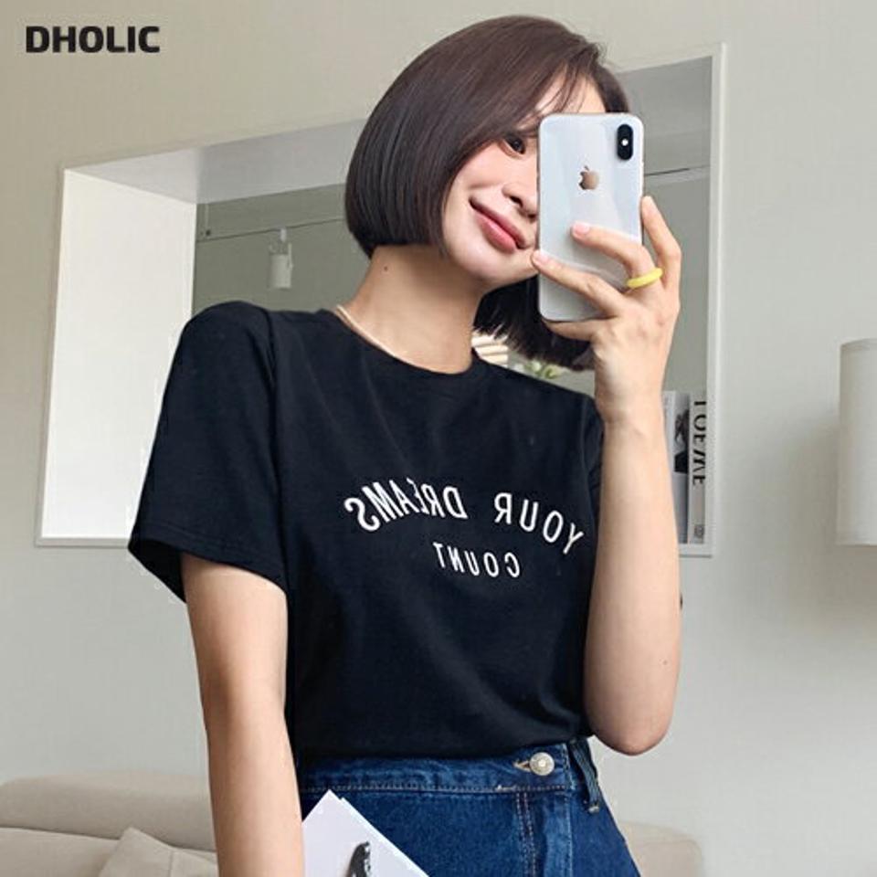 刺繍レタリング半袖Tシャツ・全3色・t66714 レディース 【tops】トップス Tシャツ ロゴT 半袖 ロゴ レタリング 刺繍 シンプル カジュアル ラフ モダール ラウンドネック 春 夏 韓国ファッション