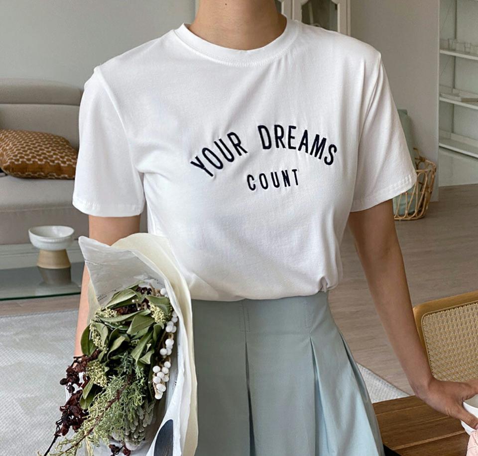 刺繍レタリング半袖Tシャツ・全3色・t66714 レディース 【tops】トップス Tシャツ ロゴT 半袖 ロゴ レタリング 刺繍 シンプル カジュアル ラフ モダール ラウンドネック 春 夏 韓国ファッション
