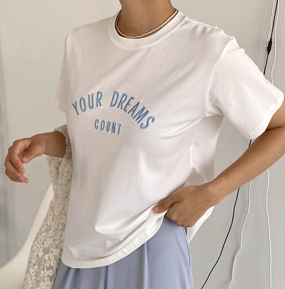 刺繍レタリング半袖Tシャツ・全3色・t66714 レディース 【tops】トップス Tシャツ ロゴT 半袖 ロゴ レタリング 刺繍 シンプル カジュアル ラフ モダール ラウンドネック 春 夏 韓国ファッション