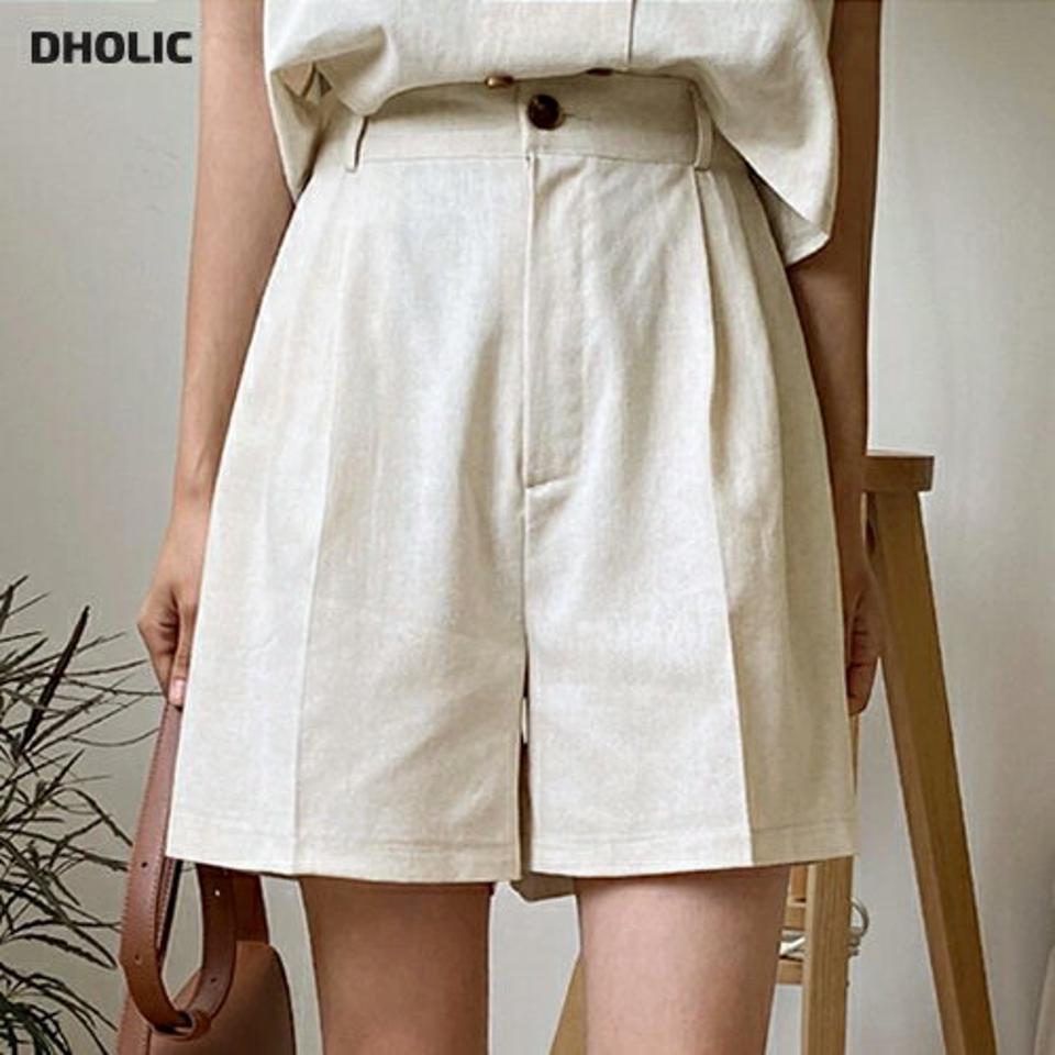 リネン混タックショートパンツ・全3色・t66720 レディース 【pt】パンツ ズボン ショートパンツ　短パン ハイウエスト リネン ベルトループ ポケット 単色 無地 シンプル 大人 タック きれいめ ベーシック 夏 韓国ファッション