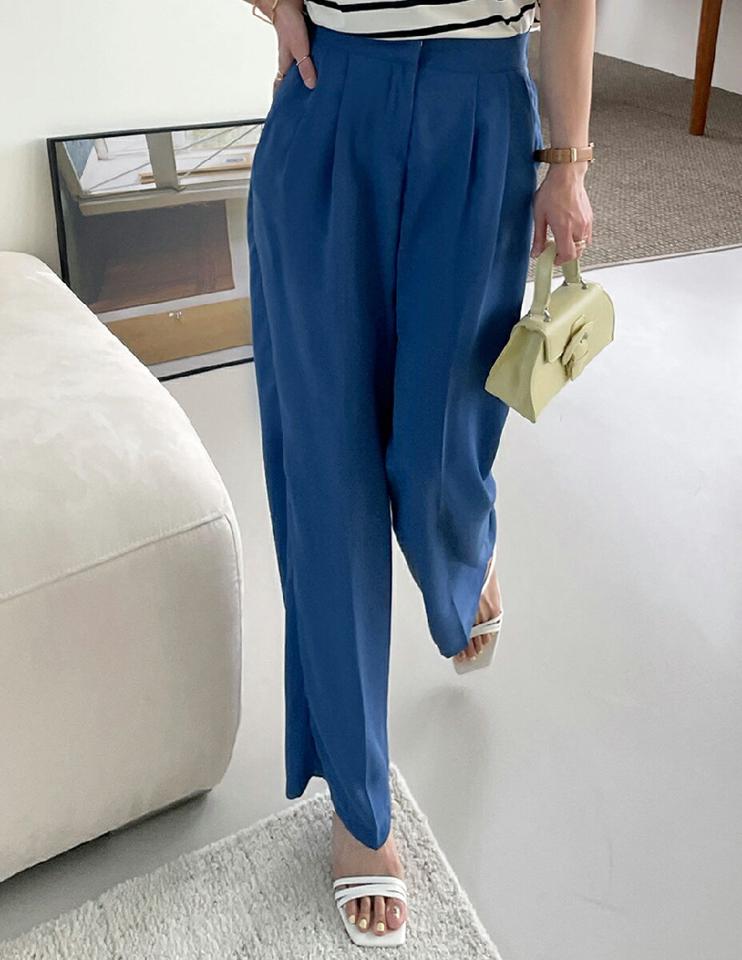 ツータックワイドスラックス・全3色・t00611 レディース 【pt】スラックス パンツ ロング丈 単色 無地 シンプル ベーシック ワイド 体型カバー ゆったり オフィスカジュアル カラーパンツ 春 夏 カジュアル 大人 韓国ファッション ハイホリHIHOLLI