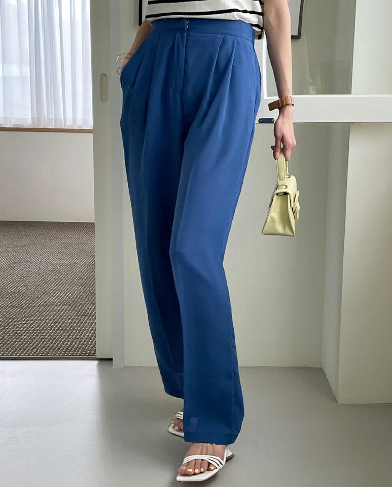 ツータックワイドスラックス・全3色・t00611 レディース 【pt】スラックス パンツ ロング丈 単色 無地 シンプル ベーシック ワイド 体型カバー ゆったり オフィスカジュアル カラーパンツ 春 夏 カジュアル 大人 韓国ファッション ハイホリHIHOLLI