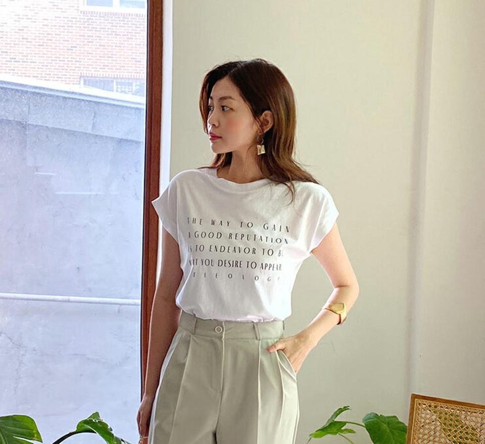 レタリングフレンチスリーブTシャツ・全3色・b67508 レディース 【tops】トップス Tシャツ ショートスリーブ フレンチスリーブ レタリング ロゴ カジュアル ロゴT 二の腕カバー ラフ ラウンドネック 春 夏 韓国ファッション