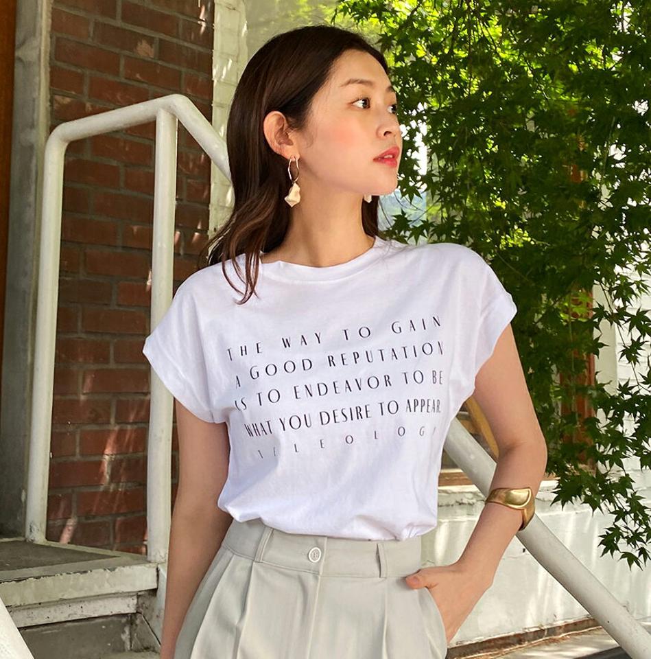 レタリングフレンチスリーブTシャツ・全3色・b67508 レディース 【tops】トップス Tシャツ ショートスリーブ フレンチスリーブ レタリング ロゴ カジュアル ロゴT 二の腕カバー ラフ ラウンドネック 春 夏 韓国ファッション