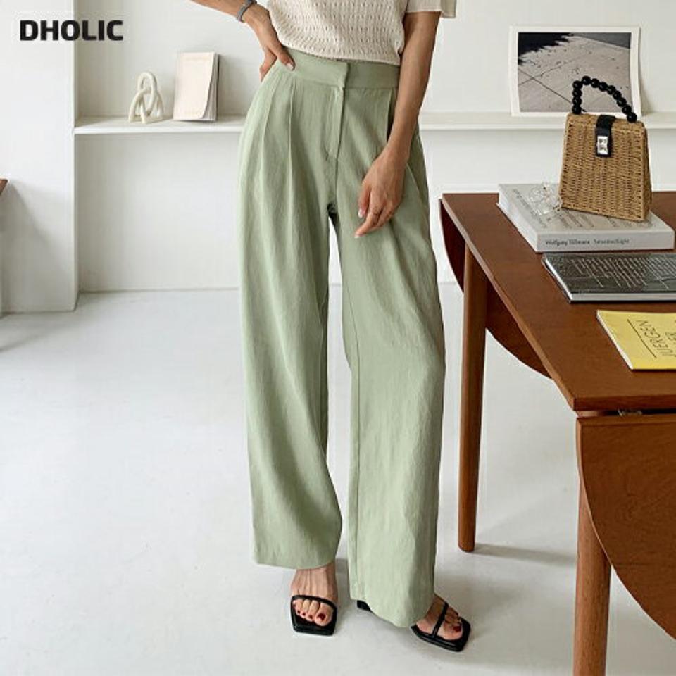 リネン混ツータックワイドスラックス・全3色・t67534 レディース 【pt】スラックス パンツ ズボン ロングパンツ ワイドパンツ タック 無地 シンプル リネン 大人 きれいめ カラーパンツ ハイウエスト ストレート 緑 カーキ 春 夏 韓国ファッション
