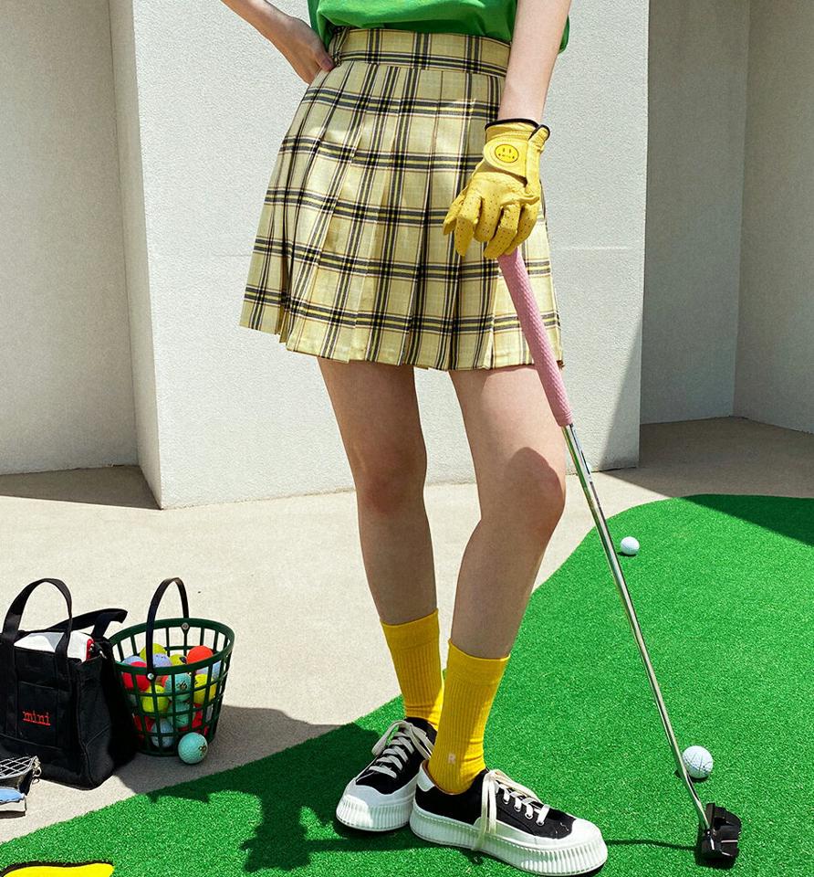 パンツ裏地チェックプリーツスカート・全2色・b02344 レディース 【sk】スカート ミニスカートキュロット ショートパンツ 短パン プリーツ チェック柄 ガーリー フレア ベルトループ テニス y2k 衣装 春 夏 黄色 韓国ファッション GOLFWEAR ゴルフウェア