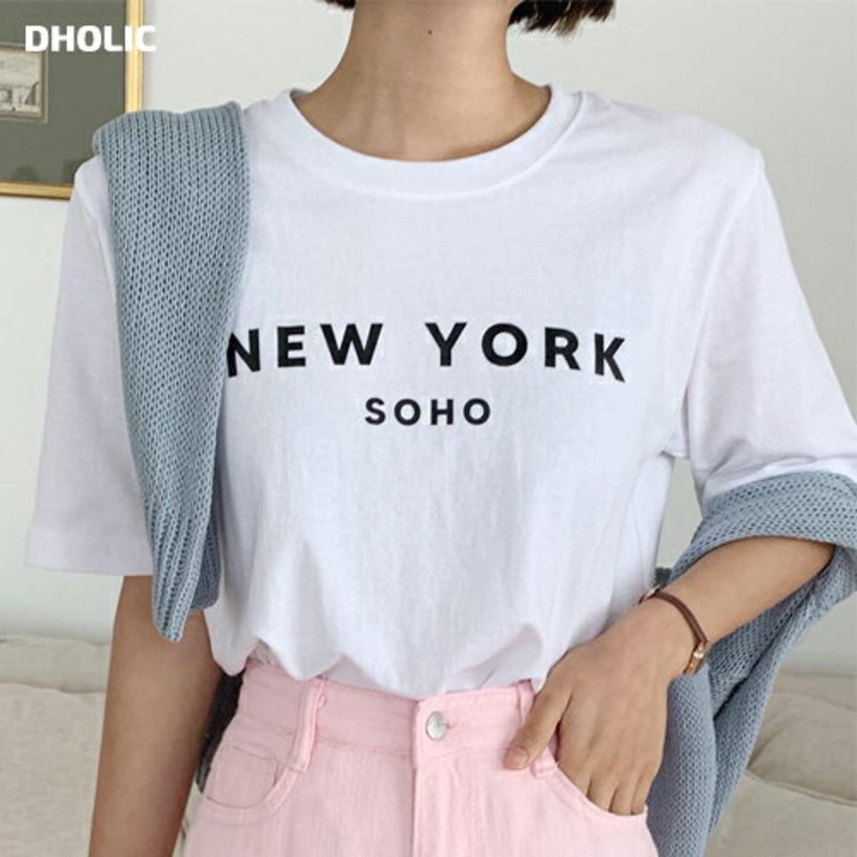 NEW YORK半袖Tシャツ・全4色・b01041 レディース 【tops】トップス Tシャツ 半袖 ロゴ レタリング ロゴT ハーフスリーブ カジュアル ラフ ラウンドネック シンプル サイドスリット 春 夏 韓国ファッション