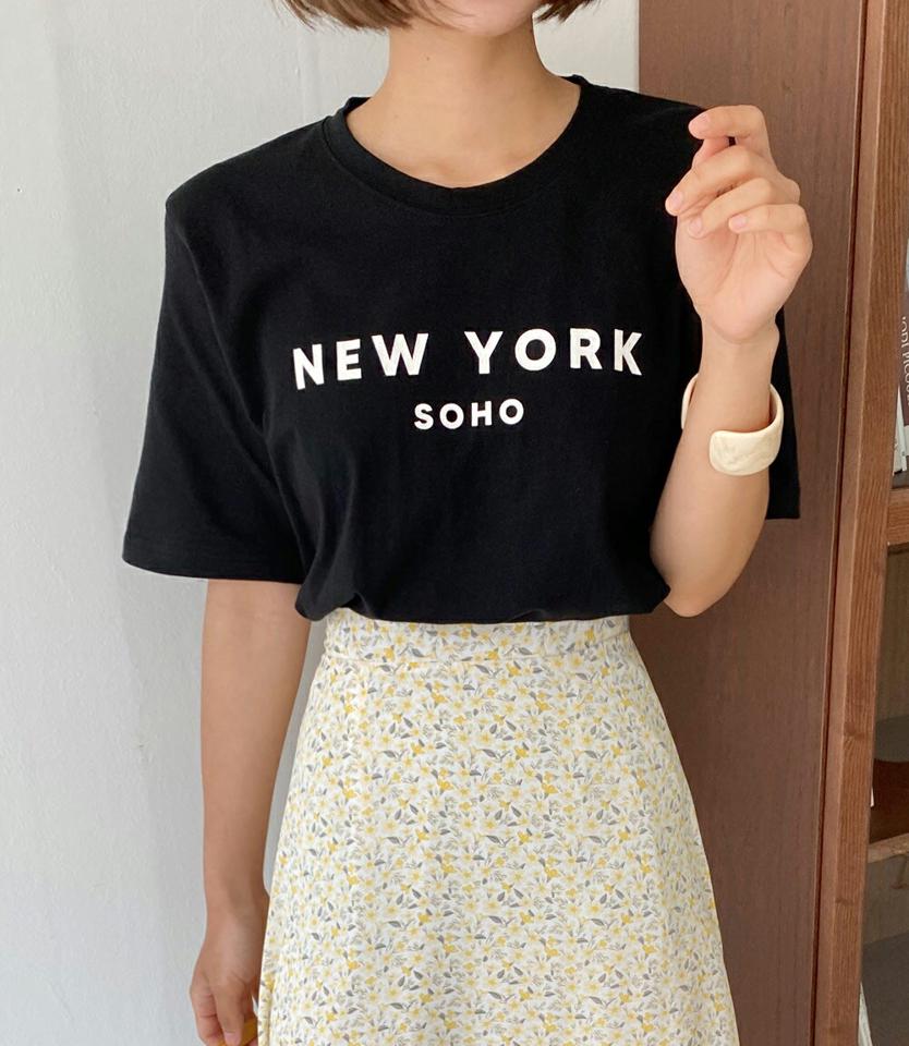 NEW YORK半袖Tシャツ・全4色・b01041 レディース 【tops】トップス Tシャツ 半袖 ロゴ レタリング ロゴT ハーフスリーブ カジュアル ラフ ラウンドネック シンプル サイドスリット 春 夏 韓国ファッション