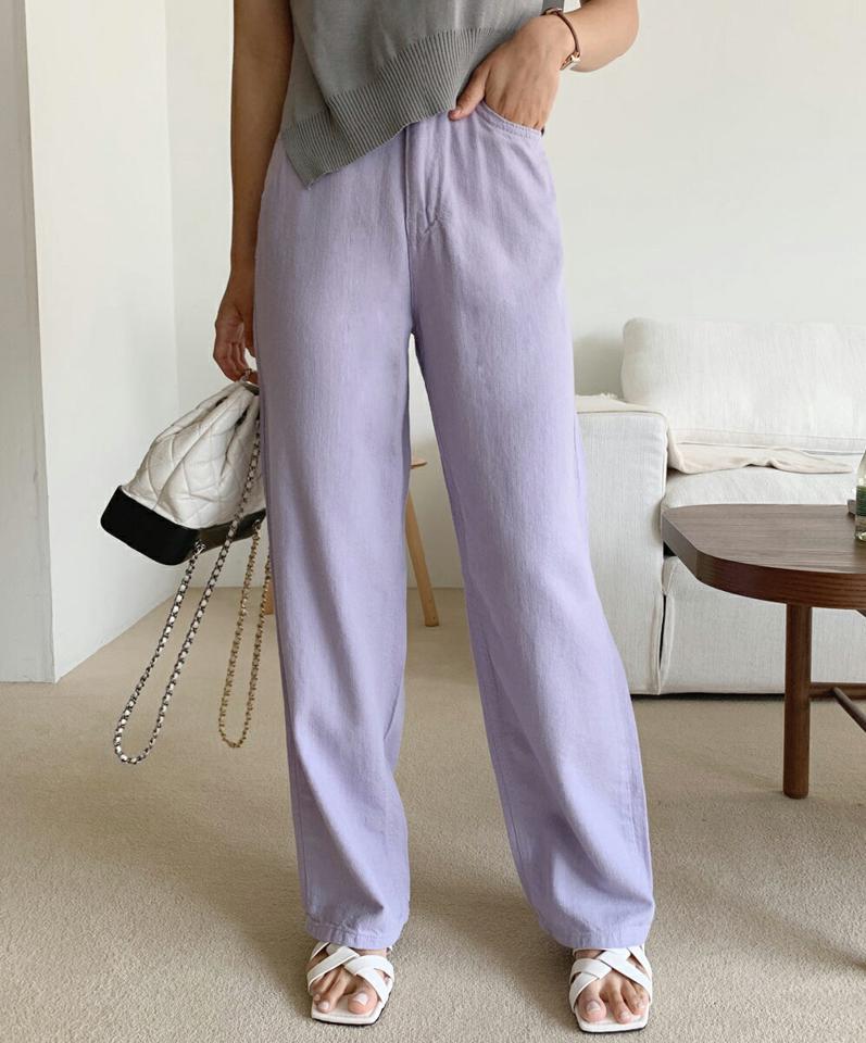 コットンワイドパンツ・全4色・t01015 レディース 【pt】パンツ ズボン ロングパンツ コットン 綿 ワイドパンツ 単色 無地 シンプル ベーシック カジュアル ストレート ハイウエスト ピンク パステル カラーパンツ 春 夏 韓国ファッション