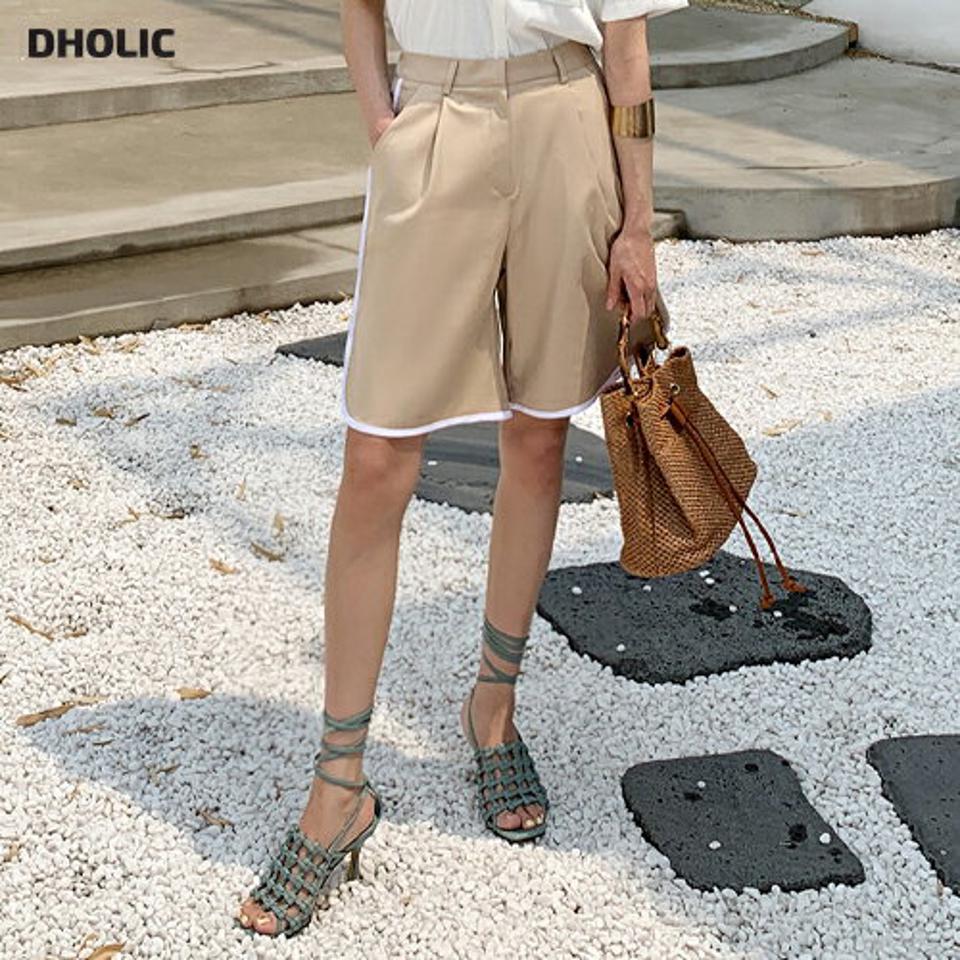 配色ハーフスラックス・全2色・t72402 レディース 【pt】スラックス ハーフ丈 ショート丈 配色 柄 模様 体型カバー ゆったり ワイド ストレート ハイウエスト 春 夏 カジュアル タック 可愛い かわいい 韓国ファッション ハイホリHIHOLLI