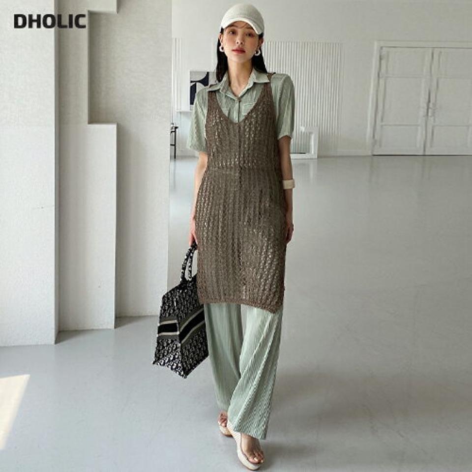 【今だけこの価格】ネットロングニット・全2色・t72392 レディース 【tops】ベスト 単色 ニット ネット 模様 柄 透け感 スリット ノースリーブ スリーブレス ストレート ロング丈 春 夏 カジュアル 大人 メッシュ 海 サマーニット 韓国ファッション ハイホリHIHOLLI セール