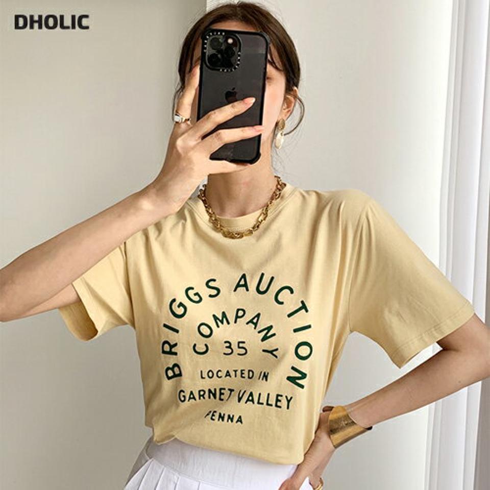 レタリングカラーTシャツ・全3色・t72385 レディース 【tops】トップス 半袖 Tシャツ 柄 模様 ロゴ ロゴT ラフ レタリング パステル 綿 コットン シンプル ベーシック 春 夏 黄色 フェイクパール 韓国ファッション ハイホリHIHOLLI