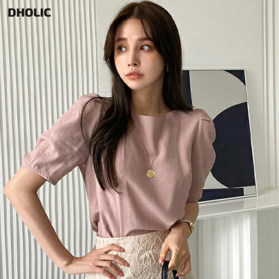 パフスリーブボートネックブラウス・全4色・b72378 レディース 【bl】ブラウス トップス 半袖 単色 無地 シンプル ベーシック パステル パフスリーブ パフ袖 ボートネック 春 夏 フェミニン ピンク オフィスカジュアル 韓国ファッション ハイホリHIHOLLI