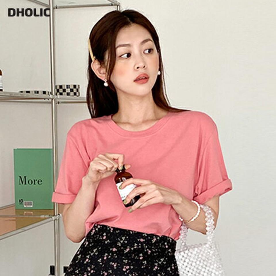 半袖ラウンドTシャツ・全8色・b00701 レディース 【tops】トップス Tシャツ 半袖 ハーフスリーブ ラウンドネック 単色 無地 シンプル ベーシック カジュアル コットン 綿 ラフ ピンク 春 夏 韓国ファッション