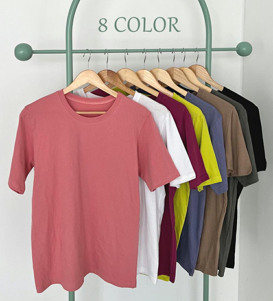 半袖ラウンドTシャツ・全8色・b00701 レディース 【tops】トップス Tシャツ 半袖 ハーフスリーブ ラウンドネック 単色 無地 シンプル ベーシック カジュアル コットン 綿 ラフ ピンク 春 夏 韓国ファッション