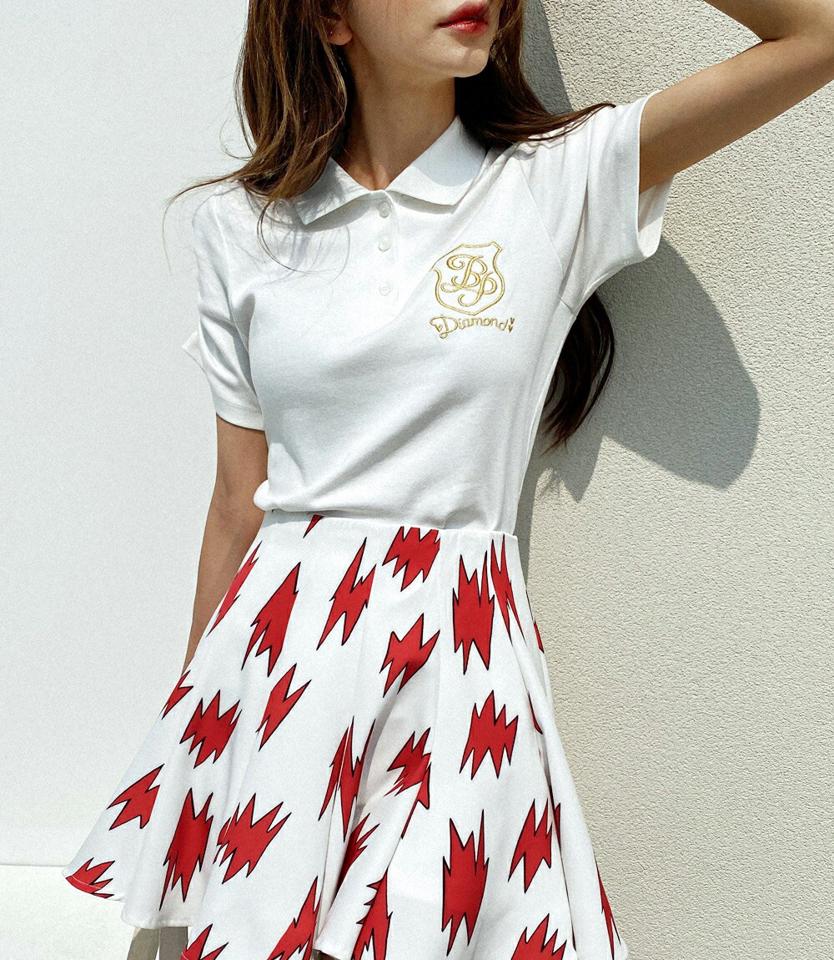刺繍ロゴシャーリングポロカラーTシャツ・全3色・b02366 レディース 【tops】トップス Tシャツ ポロシャツ ポロ襟 ワンポイント シャーリング ロゴ 刺繍 シンプル 大人 春 夏 韓国ファッション GOLFWEAR ゴルフウェア