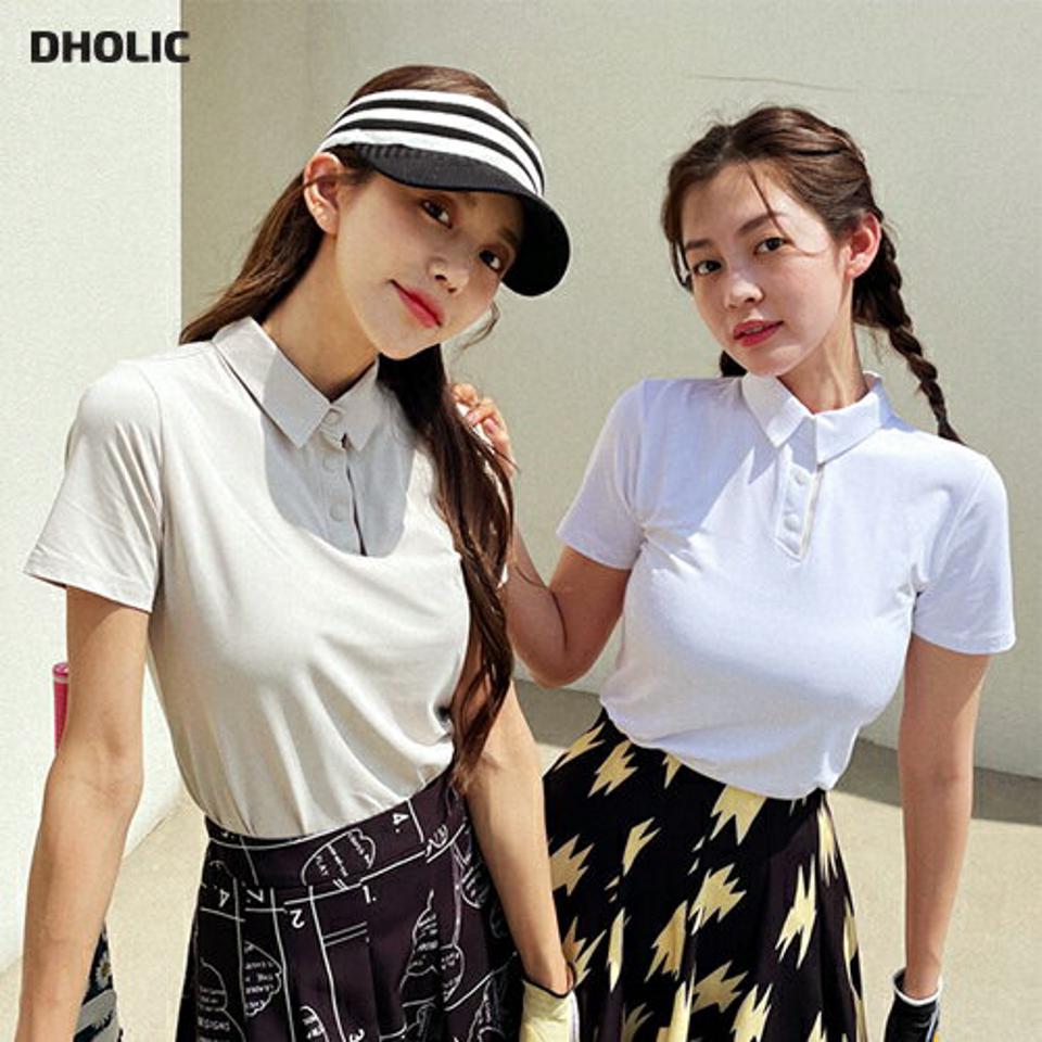 スナップボタンストレッチポロカラーTシャツ・全3色・b02326 レディース 【tops】トップス Tシャツ ポロシャツ ポロ襟 半袖 ボタン 単色 無地 シンプル ベーシック カジュアル スリム 春 夏 韓国ファッション GOLFWEAR ゴルフウェア