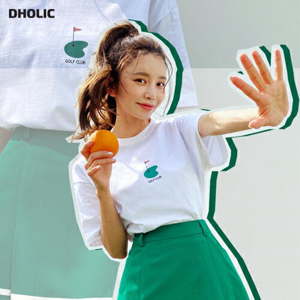 ゴルフプリント半袖Tシャツ・全2色・d02319 レディース 【tops】トップス Tシャツ 半袖 ハーフスリーブ プリント カジュアル ラフ ラウンドネック 春 夏 韓国ファッション GOLFWEAR ゴルフウェア