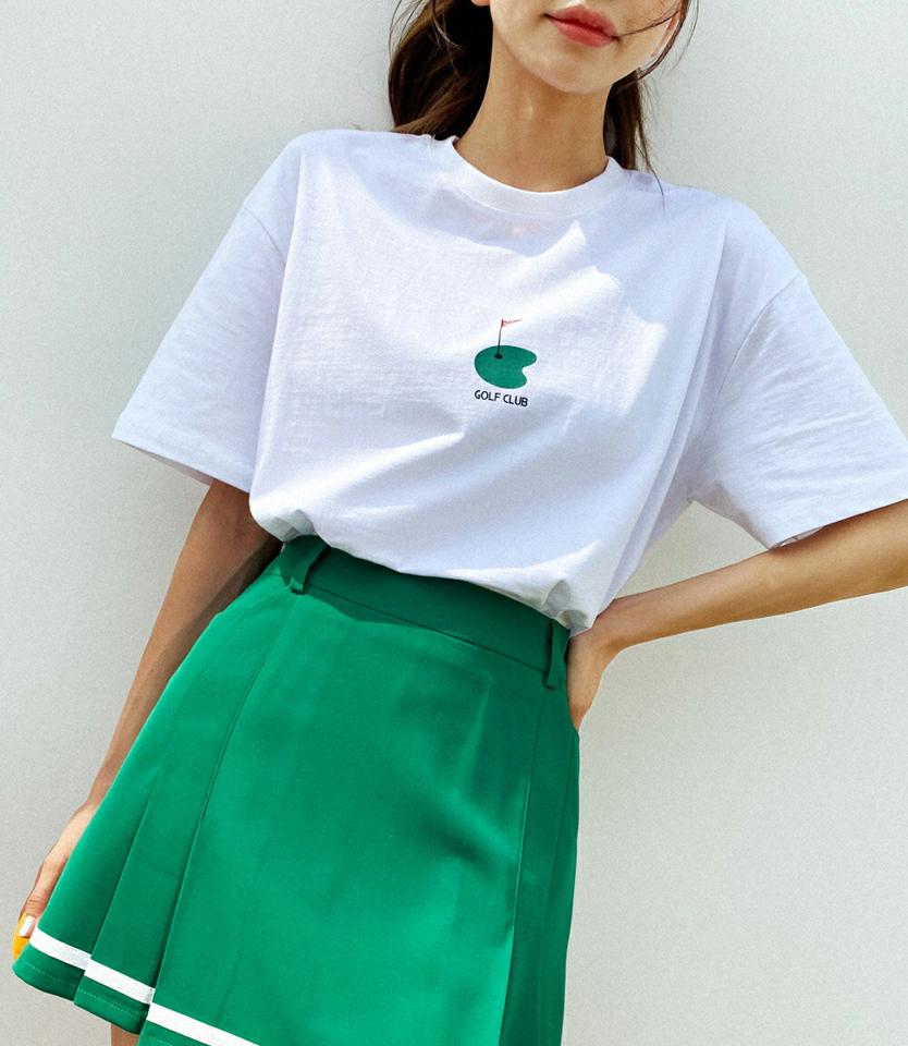 ゴルフプリント半袖Tシャツ・全2色・d02319 レディース 【tops】トップス Tシャツ 半袖 ハーフスリーブ プリント カジュアル ラフ ラウンドネック 春 夏 韓国ファッション GOLFWEAR ゴルフウェア