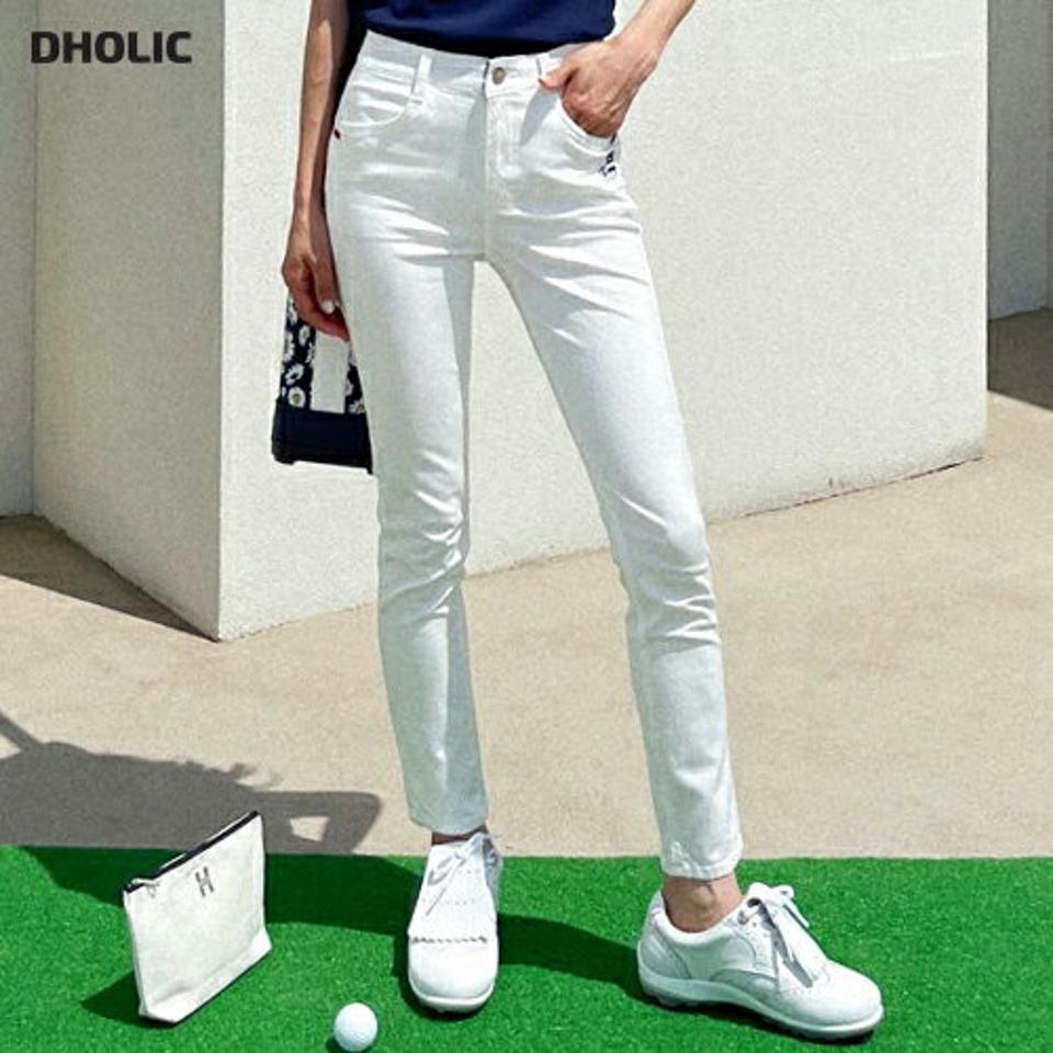 ストレッチ刺繍パンツ・全3色・b02348 レディース 【pt】パンツ ズボン ロングパンツ 長ズボン 刺繍 ストレッチ シンプル 単色 無地 カジュアル ベルトループ ストレート 大人 タイト フィット 春 夏 秋 韓国ファッション GOLFWEAR ゴルフウェア