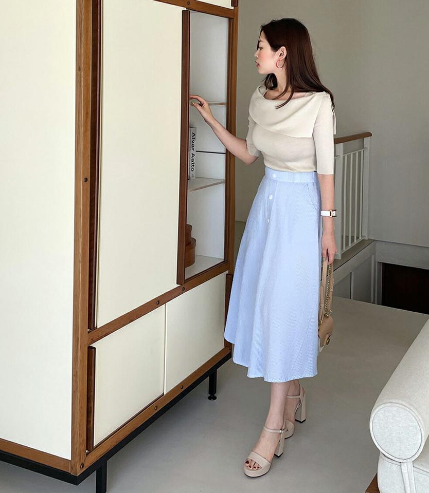 【マラソン特価】≪人気商品再入荷≫アンバランスネックニット・全3色・b67160 レディース 【tops】トップス ニット 半袖 ハーフスリーブ アンバランス 襟コン 単色 無地 大人 上品 きれいめ スクエアネック スリム タイト フェミニン 春 夏 韓国ファッション 年上 セール