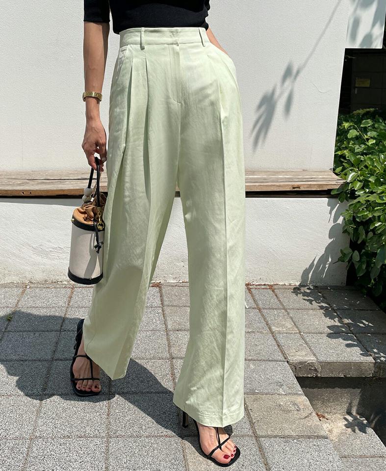 リネン混ワイドスラックス・全4色・b67162 レディース 【pt】パンツ ズボン スラックス ロングパンツ ワイドパンツ リネン 無地 シンプル ベーシック オフィスカジュアル パステル ハイウエスト ベルトループ カラーパンツ 春 夏 韓国ファッション
