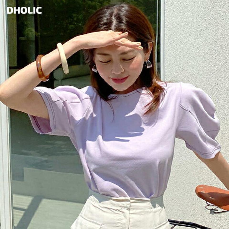 ステッチパフTシャツ・全3色・t67156 レディース 【tops】トップス Tシャツ 半袖 パフスリーブ パフ袖 ステッチ 単色 無地 シンプル 大人 かわいい 可愛い ハーフスリーブ ラウンドネック パステル 紫 春 夏 韓国ファッション