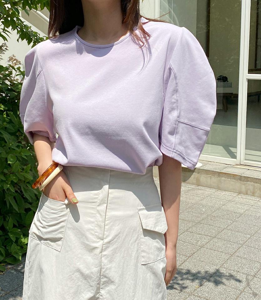 ステッチパフTシャツ・全3色・t67156 レディース 【tops】トップス Tシャツ 半袖 パフスリーブ パフ袖 ステッチ 単色 無地 シンプル 大人 かわいい 可愛い ハーフスリーブ ラウンドネック パステル 紫 春 夏 韓国ファッション