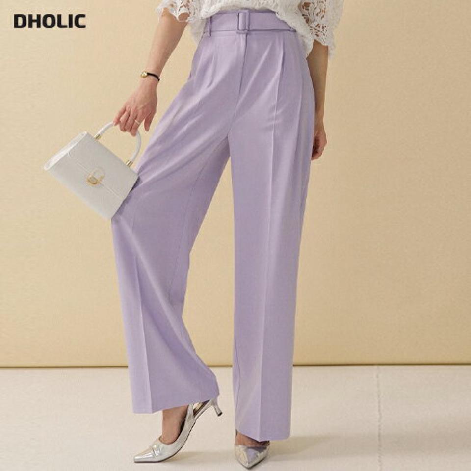 ベルト付ツーボタンスラックス・全3色・t00320 レディース 【pt】スラックス パンツ ロング丈 パステル 無地 シンプル ボタン 体型カバー ワイド 春 夏 フェミニン カラーパンツ 大人っぽ オフィスカジュアル 紫 韓国ファッション ハイホリHIHOLLI