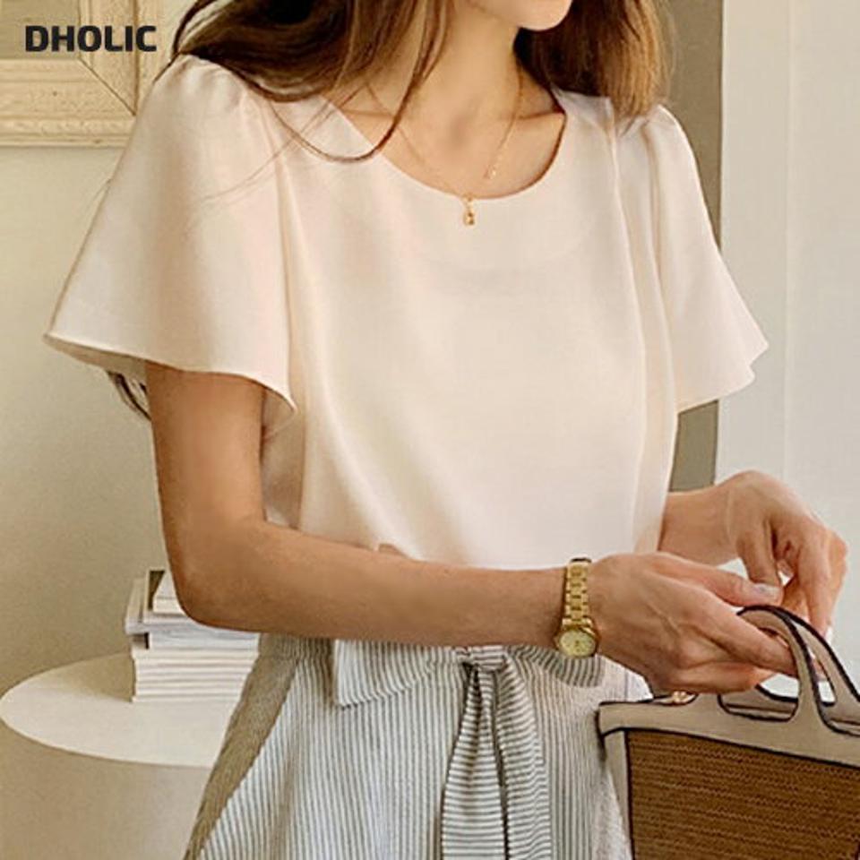 ラウンドフレアスリーブブラウス・全6色・b67126 レディース 【bl】トップス ブラウス 半袖 フレアスリーブ 袖コン フェミニン きれいめ ラウンドネック 単色 無地 シンプル 大人 オフィスカジュル 二の腕カバー シフォン 春 夏 韓国ファッション