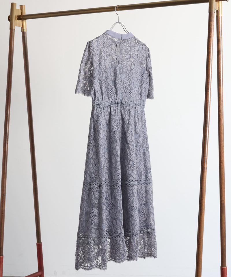 【オケージョン】フラワーレース半袖ワンピース