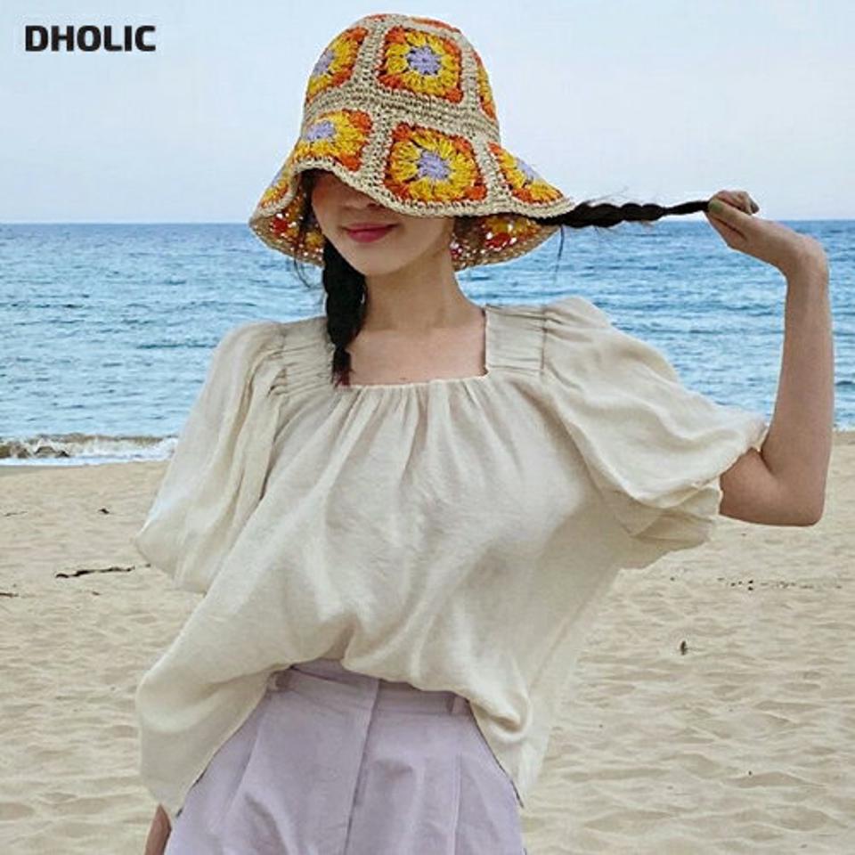 バルーンスリーブフレアブラウス・全4色・b02416 レディース 【bl】トップス ブラウス 半袖 ハーフスリーブ バルーンスリーブ ボリューム袖 袖コン パフ袖 ガーリー かわいい 単色 シンプル シャーリング フレア 春 夏 お腹カバー 韓国ファッション