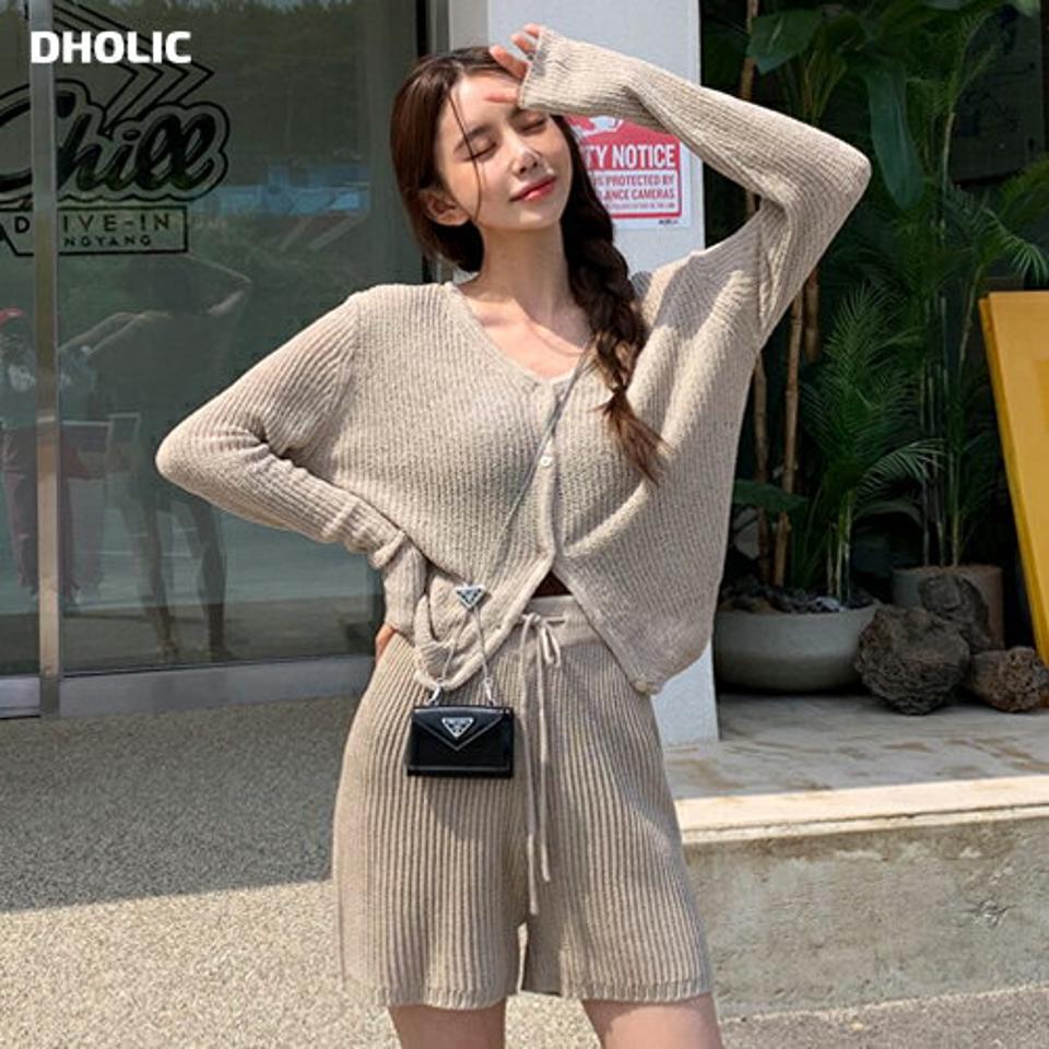 ニットルーズフィットカーディガン&ショートパンツSET・全3色・t02434 レディース 【pt】セットアップ setup トップス カーディガン 長袖 ニット パンツ ズボン ショートパンツ 楽ちん 短パン 単色 シンプル カジュアル 春 夏 韓国ファッション