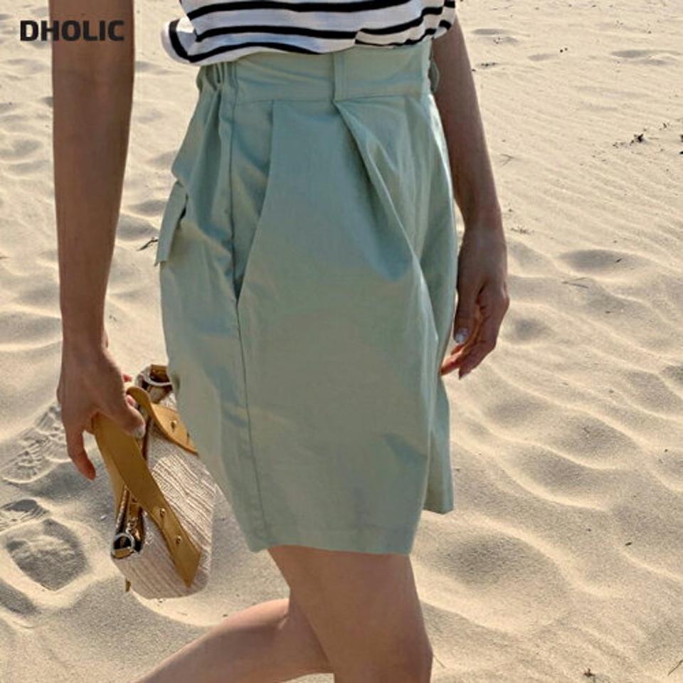 ワンタックワイドショートパンツ・全7色・t02432 レディース 【pt】ショートパンツ 短パン パンツ ズボン ワイド 単色 無地 シンプル ベーシック タック カジュアル ベルトループ 黄緑 春 夏 韓国ファッション