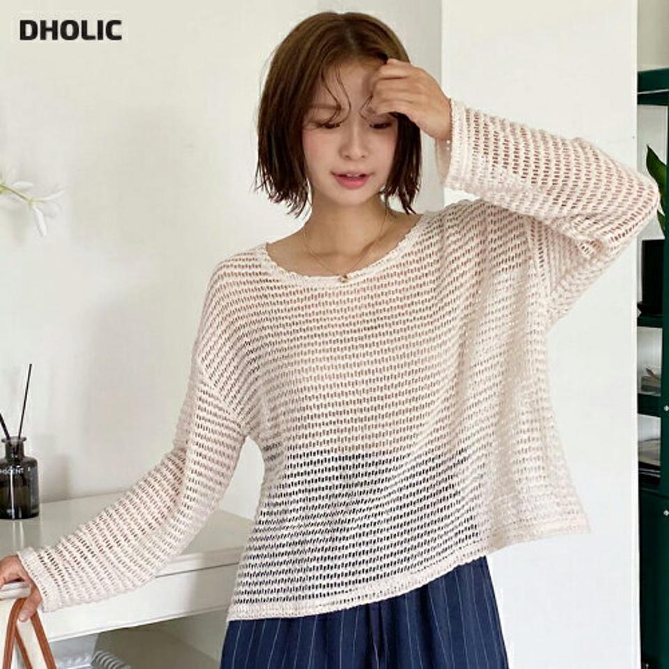 シアーロングスリーブニット・全3色・t66745 レディース 【tops】トップス ニット 長袖 透け感 シアー シースルー 単色 カジュアル ラフ ゆったり ルーズ ドロップショルダー メッシュ 海 春 夏 秋 韓国ファッション