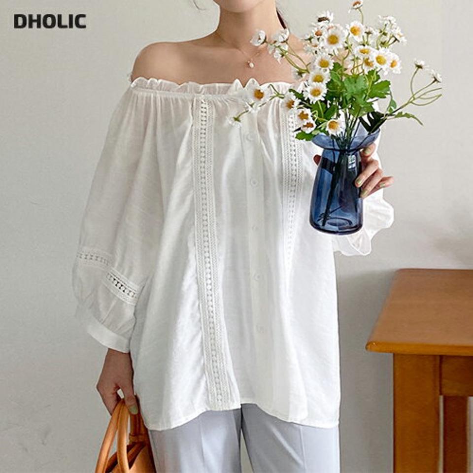 2WAYレースラインバルーンスリーブブラウス・全3色・b66742 レディース 【bl】トップス ブラウス 長袖 七分袖 七分丈 7分袖 7分丈 レース バルーンスリーブ ボリューム袖 オフショルダー かわいい 可愛い フリル 春 夏 韓国ファッション