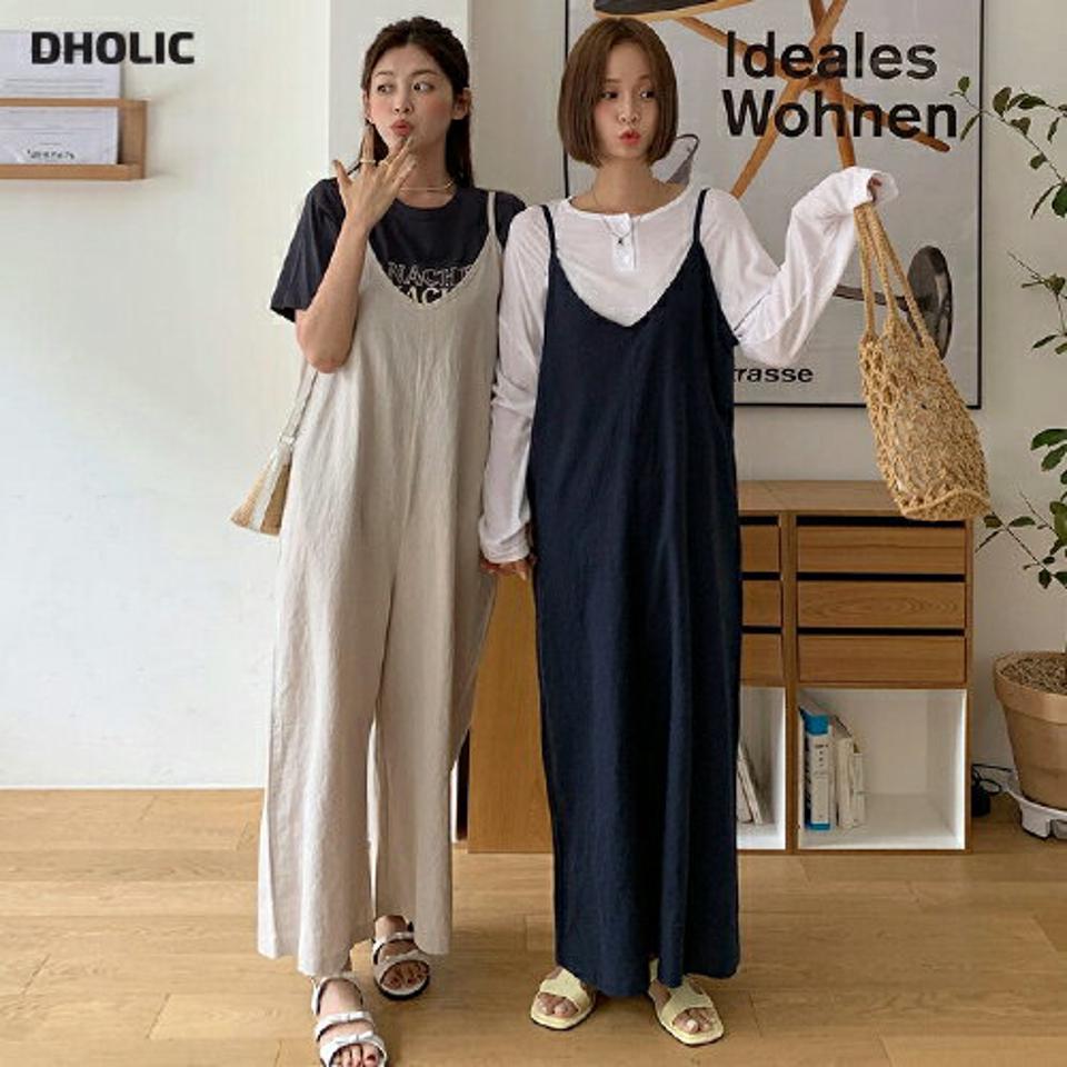 リネン混Vネックキャミオールインワン・全2色・b66750 レディース 【pt】オールインワン パンツ ズボン ロングパンツ キャミソール ノースリーブ リネン レイヤード ゆったり 体型カバー ラフ カジュアル 単色 無地 ワイド 春 夏 韓国ファッション