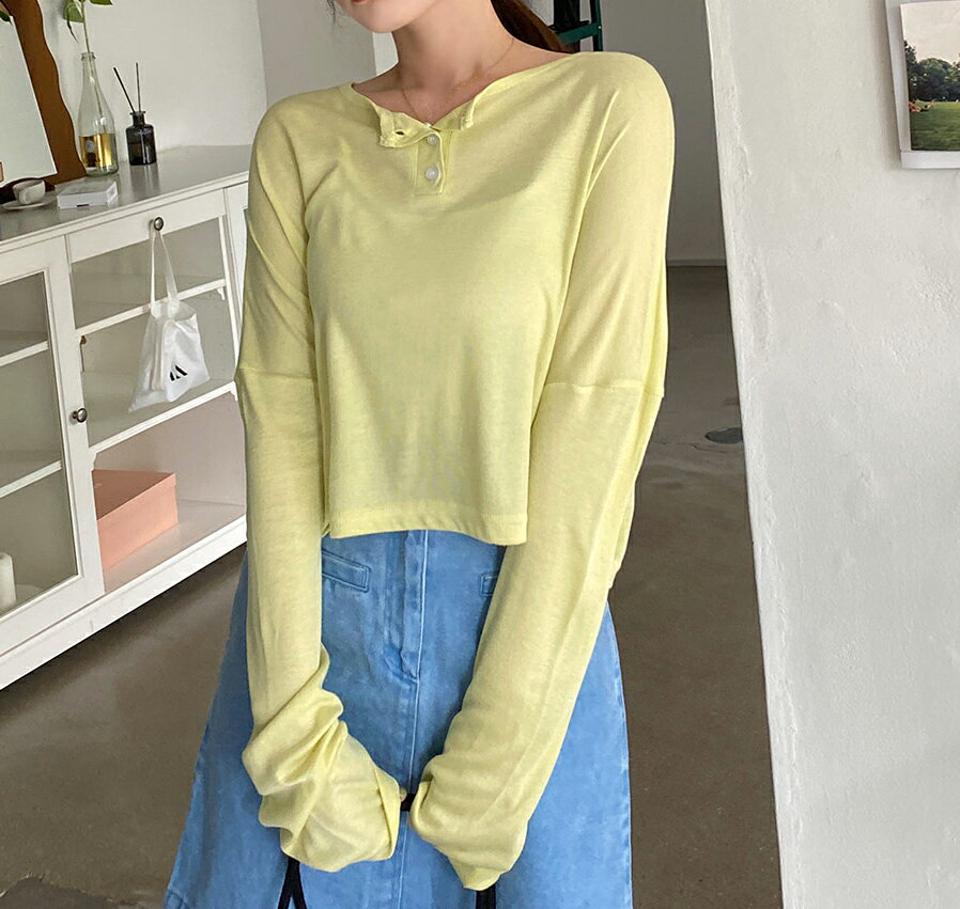 ルーズヘンリーネックTシャツ・全4色・t66736 レディース 【tops】トップス Tシャツ 長袖 ロンT 単色 無地 無地T シンプル オーバーサイズ ゆったり ルーズ ヘンリーネック カジュアル ボタン ドロップショルダー ラフ 春 秋 韓国ファッション