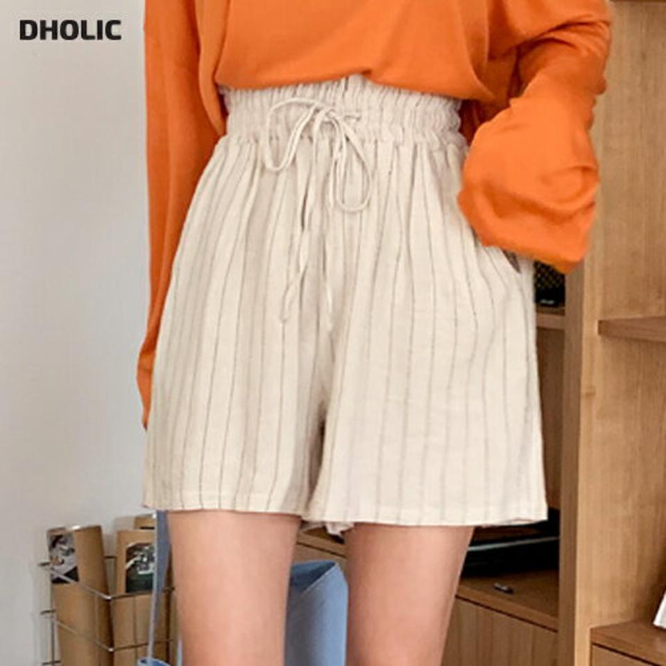 リネン混ストライプショートパンツ・全3色・t66758 レディース 【pt】ショートパンツ 短パン パンツ ズボン ストライプ柄 リネン ウエストゴム カジュアル ラフ 楽ちん ワンマイルウェア 大人 ハイウエスト ストリング 春 夏 韓国ファッション